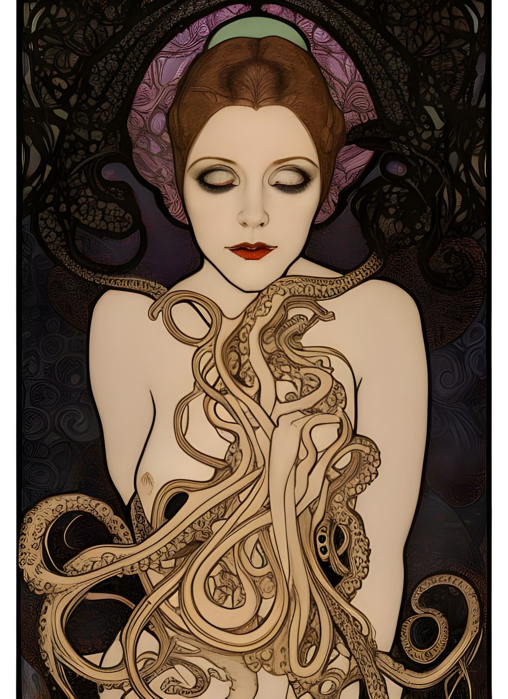 Octopus Lady Portrait in Art Nouveau Style