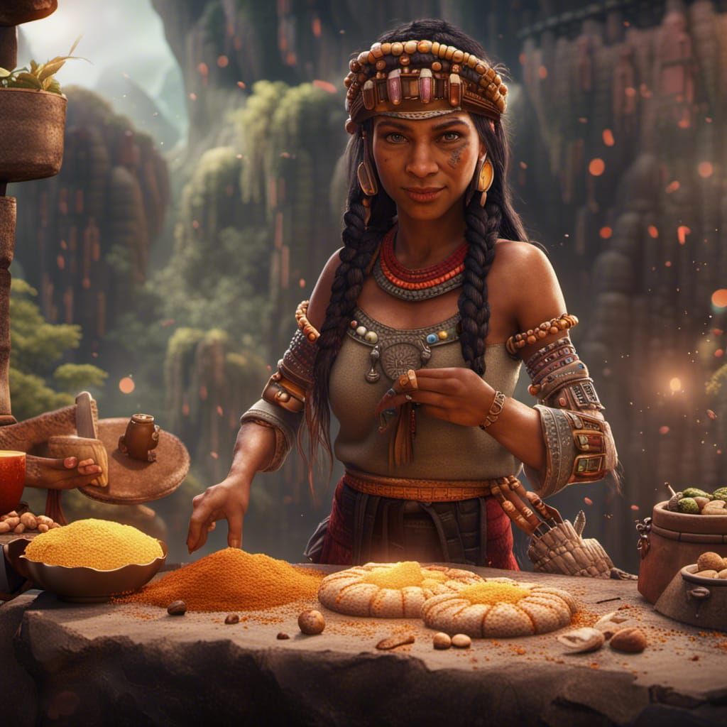 Inca Girl Baking: Fantasy Concept Art in 8k