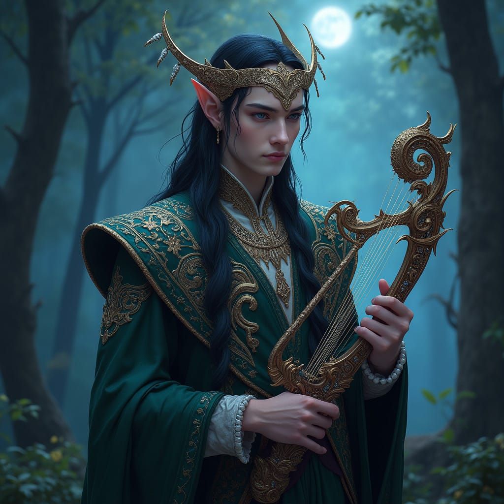 Elven Bard in Mystic Forest