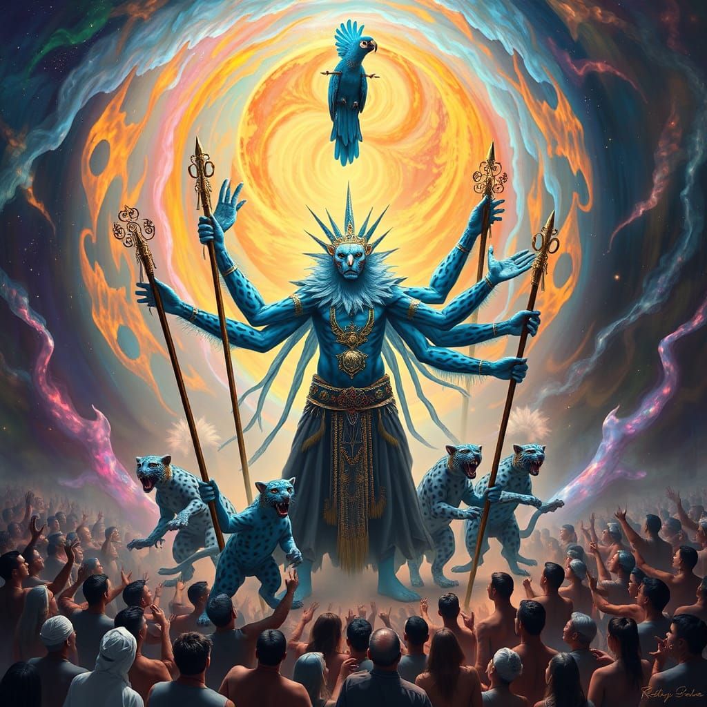 Blue Leopard Shaman in Surrealist Fantasy Style