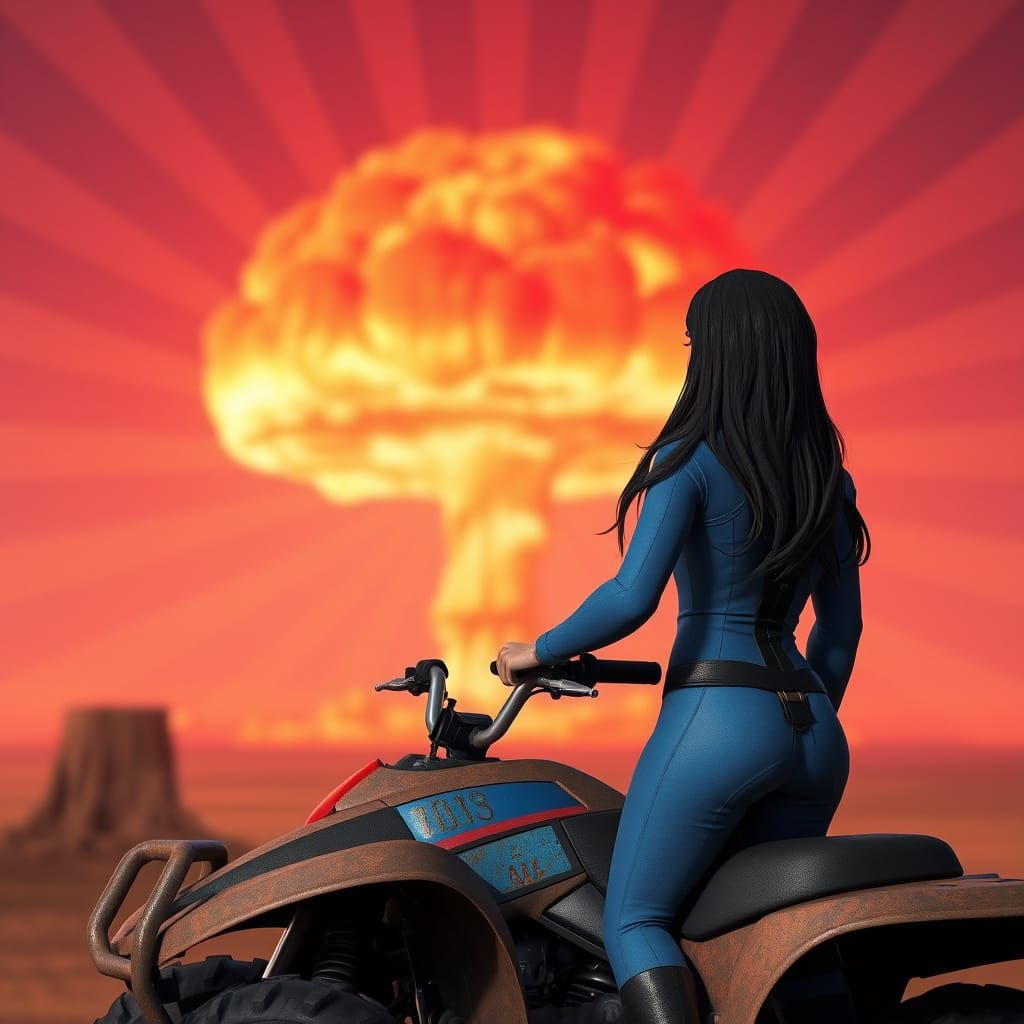 Cyberpunk Vault Dweller Observes Nuclear Blast in Stunning 3...