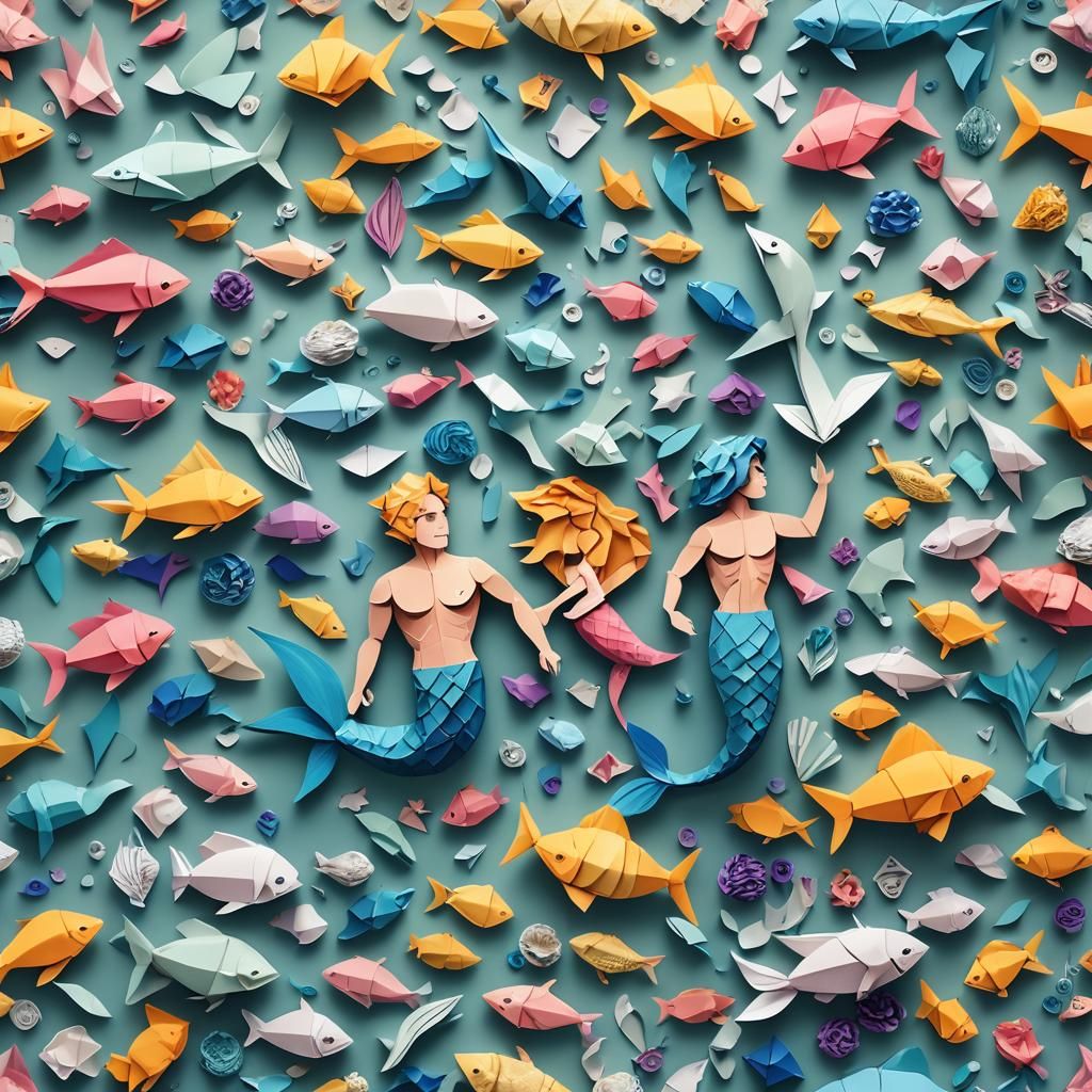Origami Mermaid Undersea Papercraft in 8K