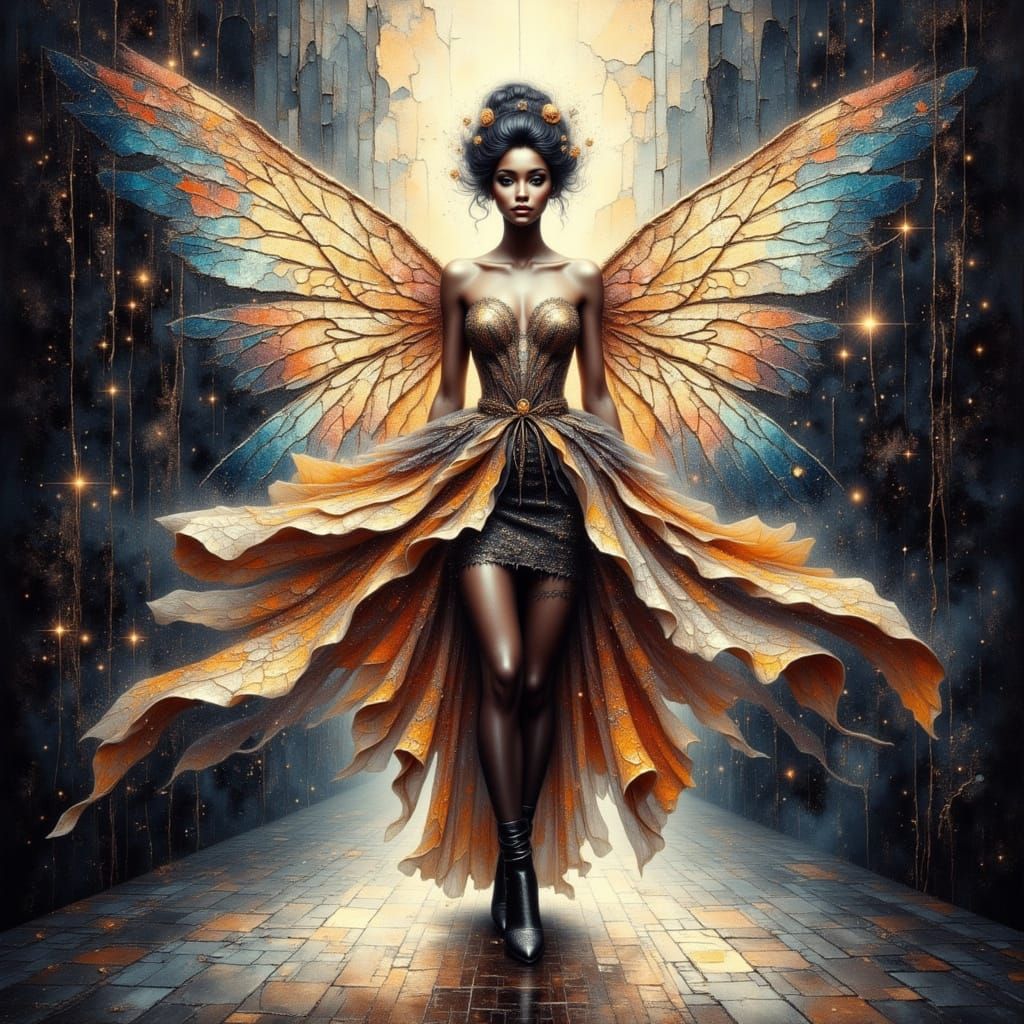 Celestial Muse on Runway in Whimsical Garments