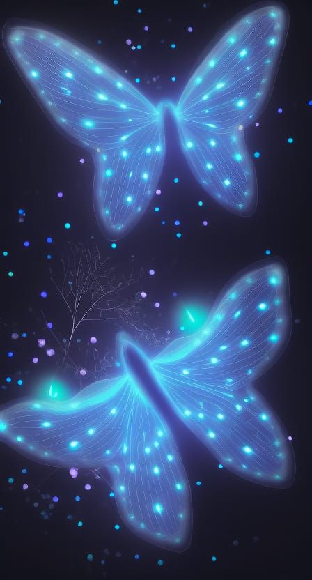 Bioluminescent Black Crystal Butterfly in Night Sky