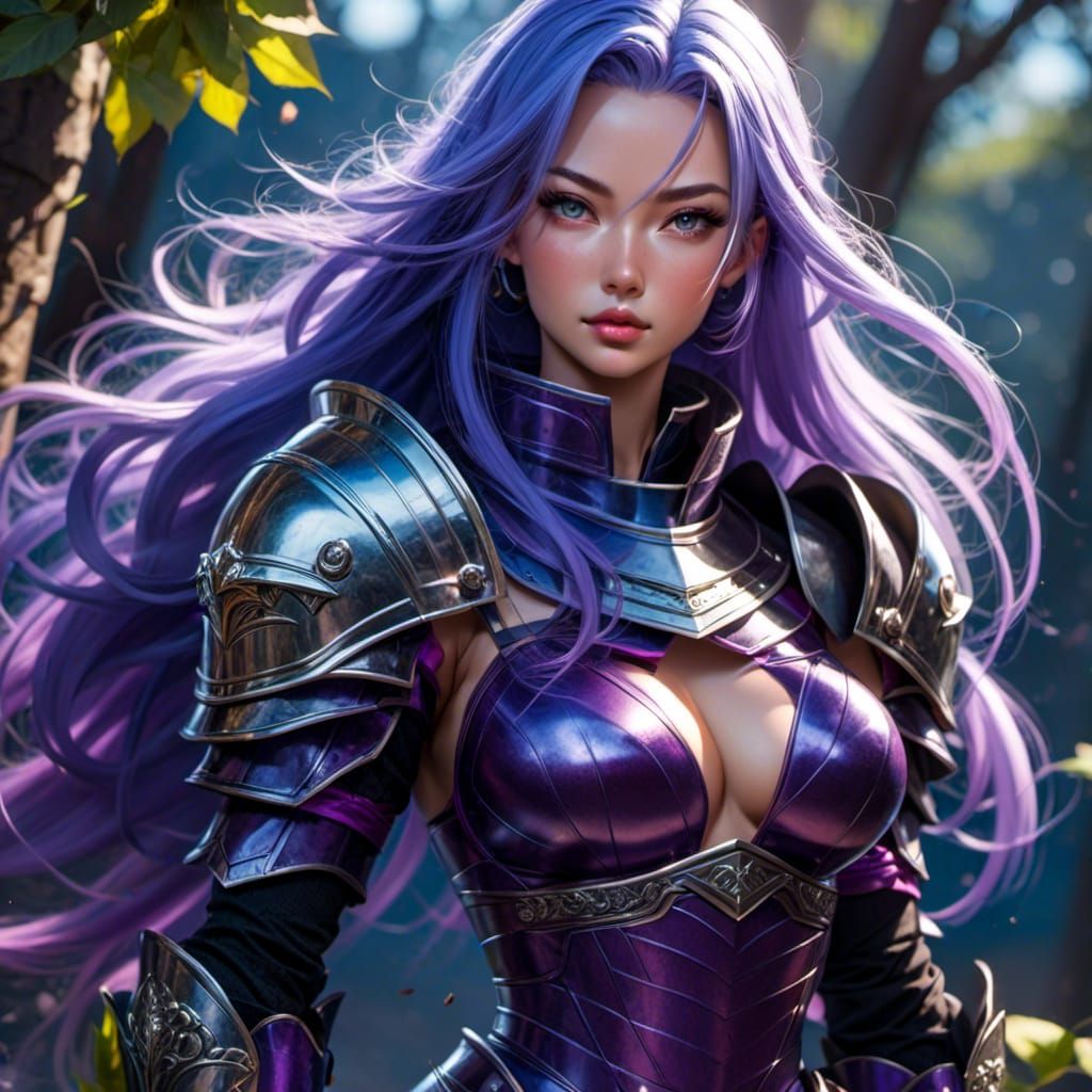 Female Knight in Neon Armor, Detailed Portrait