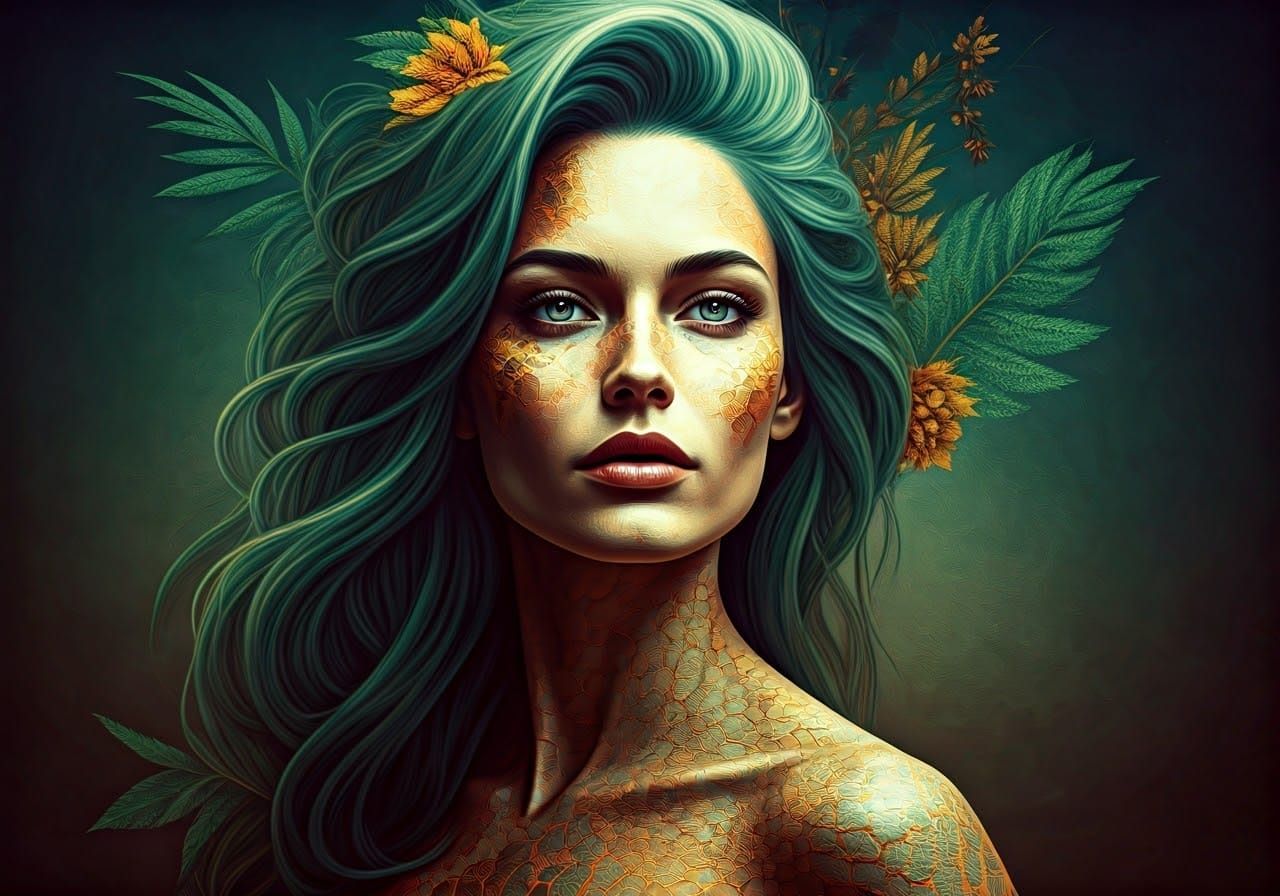 Nature Goddess in Retro Cubist Masterpiece