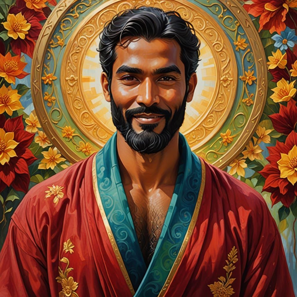 Handsome Man in Velvet Robe: Impressionist Portrait