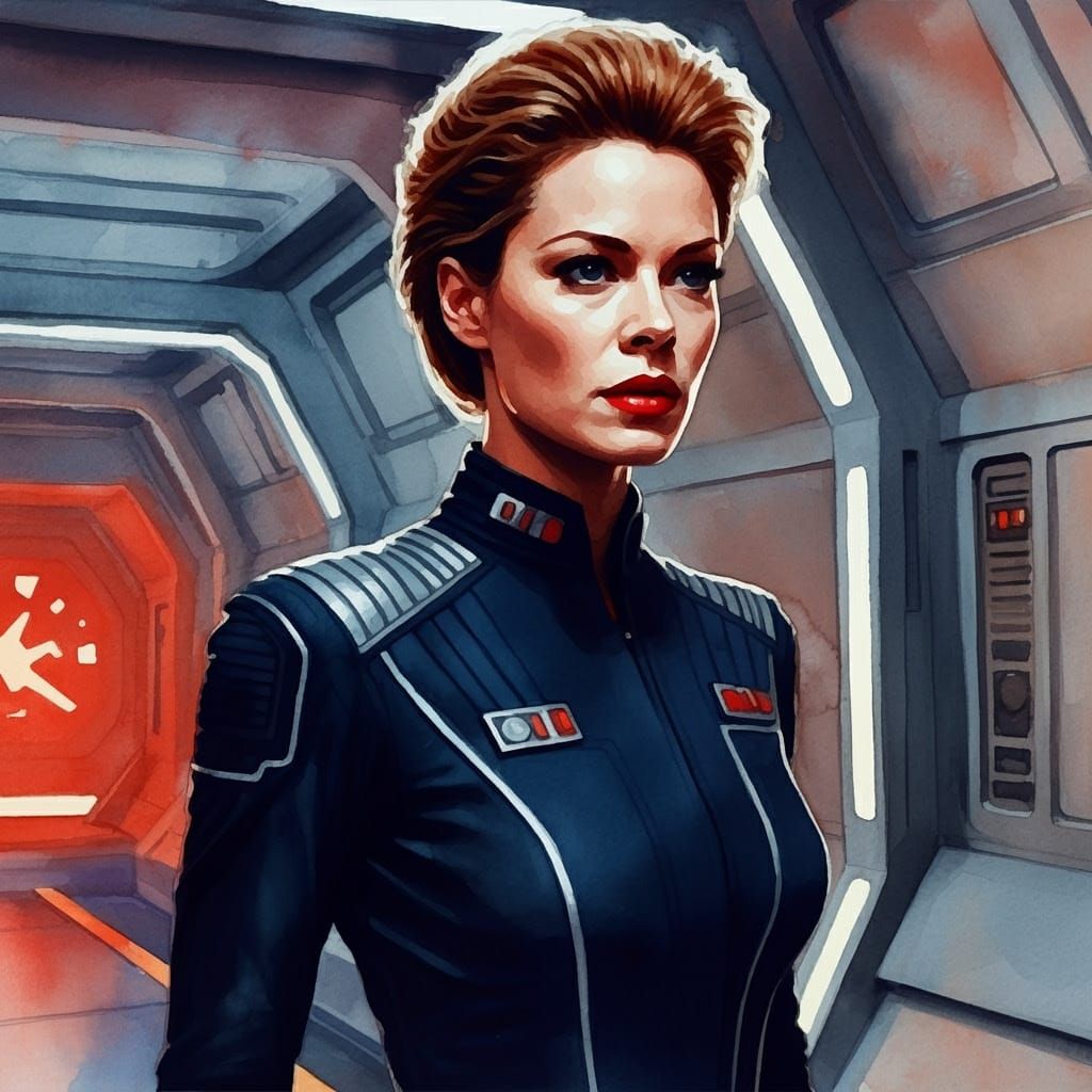 Impressionistic Watercolor of Woman in Starship