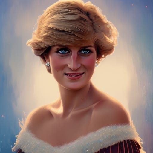 Princess Diana Portrait in Art Nouveau Style