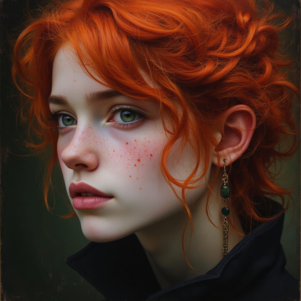 Ethereal Goth Punk Portrait with Wild Red Hair