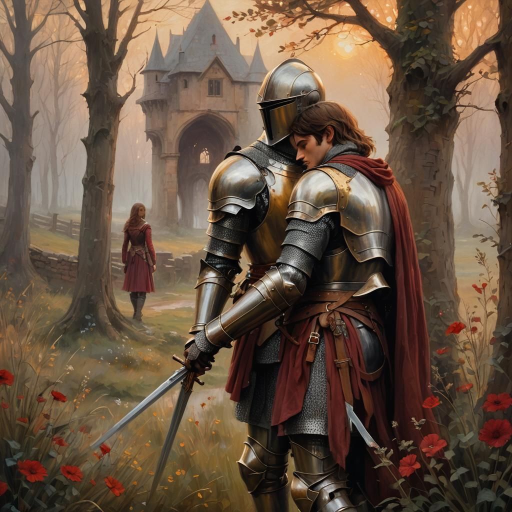 Knight's Farewell: A Romantic Fantasy Illustration