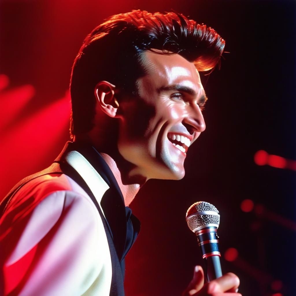 Young Singer with 80s Hairstyle on Stage