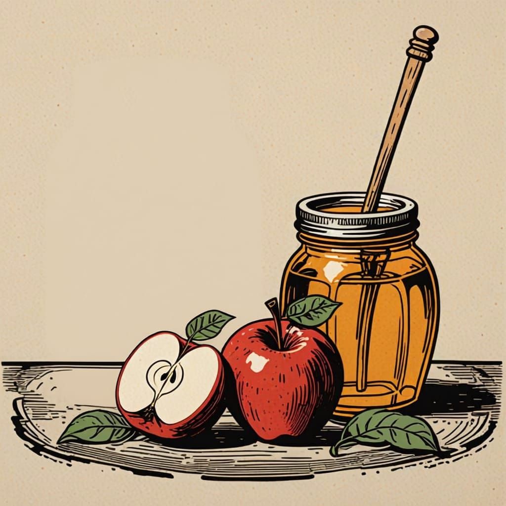 Jewish New Year Greeting Card with Apple and Honey