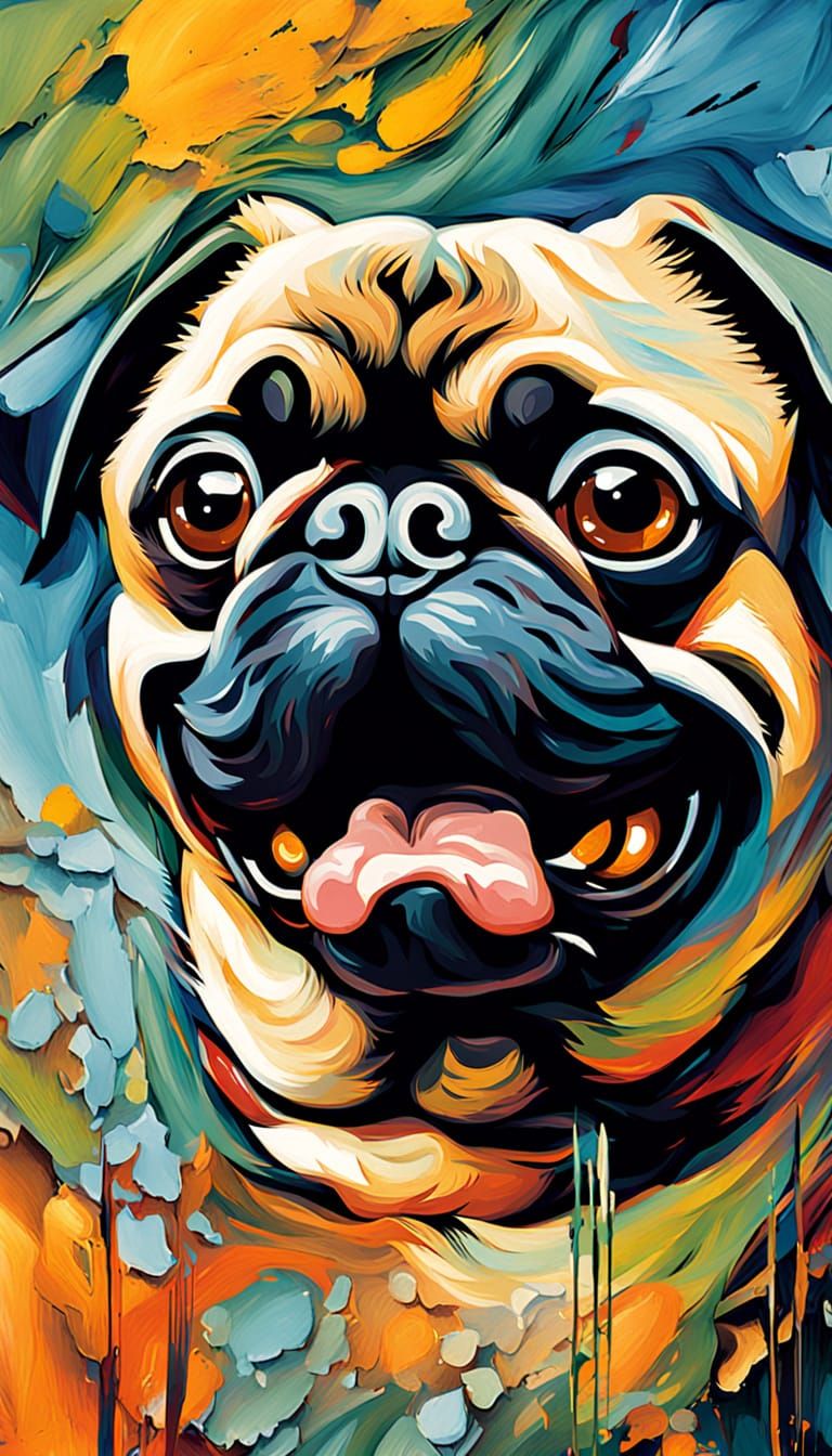 Vibrant Pug Portrait in Abstract Expressionist Style
