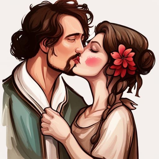 Passionate Shakespeare Kiss Portrait in Hyperdetailed Style