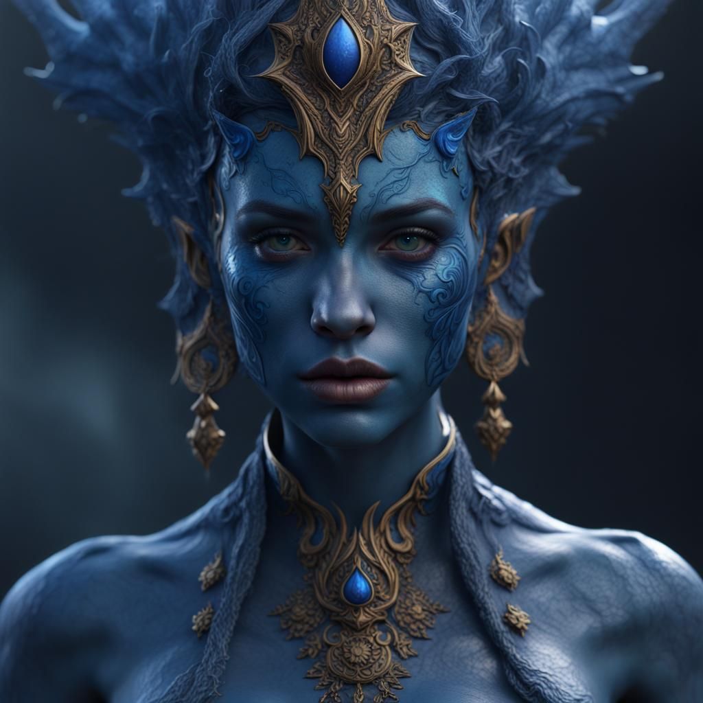 Detailed Matte Painting of Blue Skin in Fantasy Art