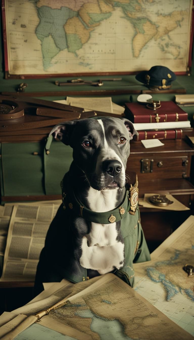 Dog General in Vintage Military Attire