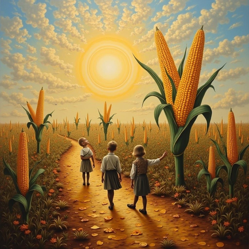 Surreal Children of the Corn Scene in Dali-Inspired Art