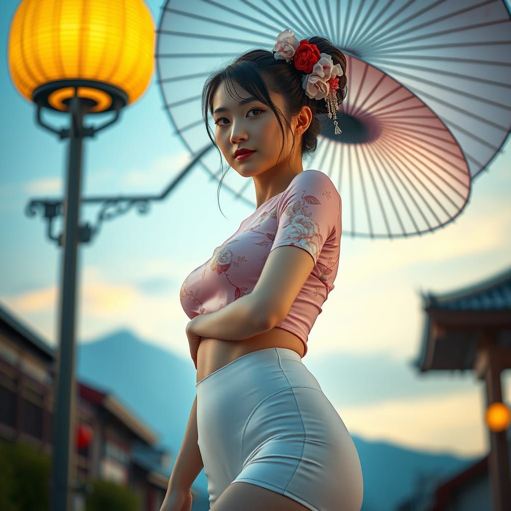 Japanese Geisha in Futuristic Realism Style