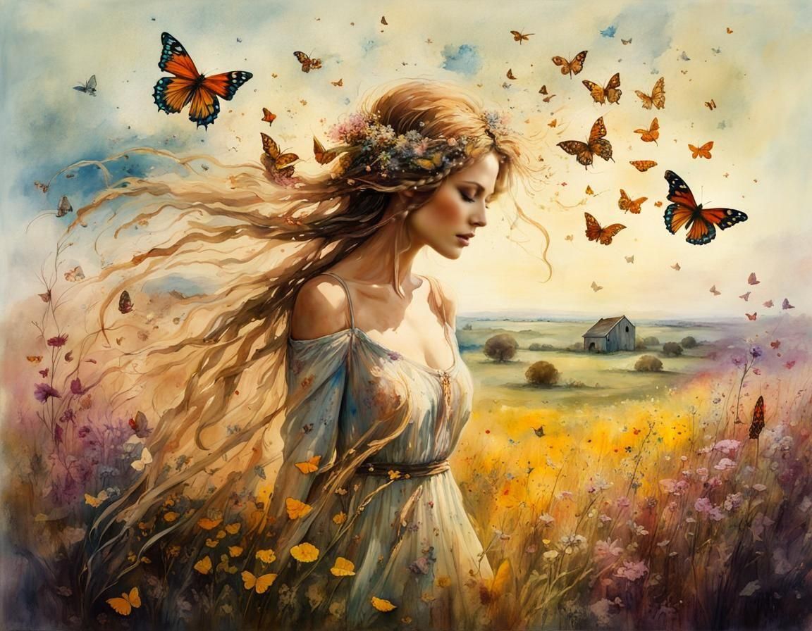 Butterfly Kisses: Surrealist Fantasy in Watercolor