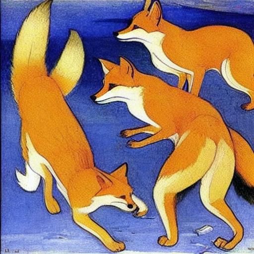 Foxes by the Sea: A Classical Illustration
