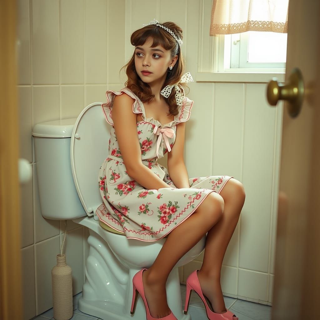 Confident Youth in 1950s-Style Sundress, Lost in Intimate Mo...