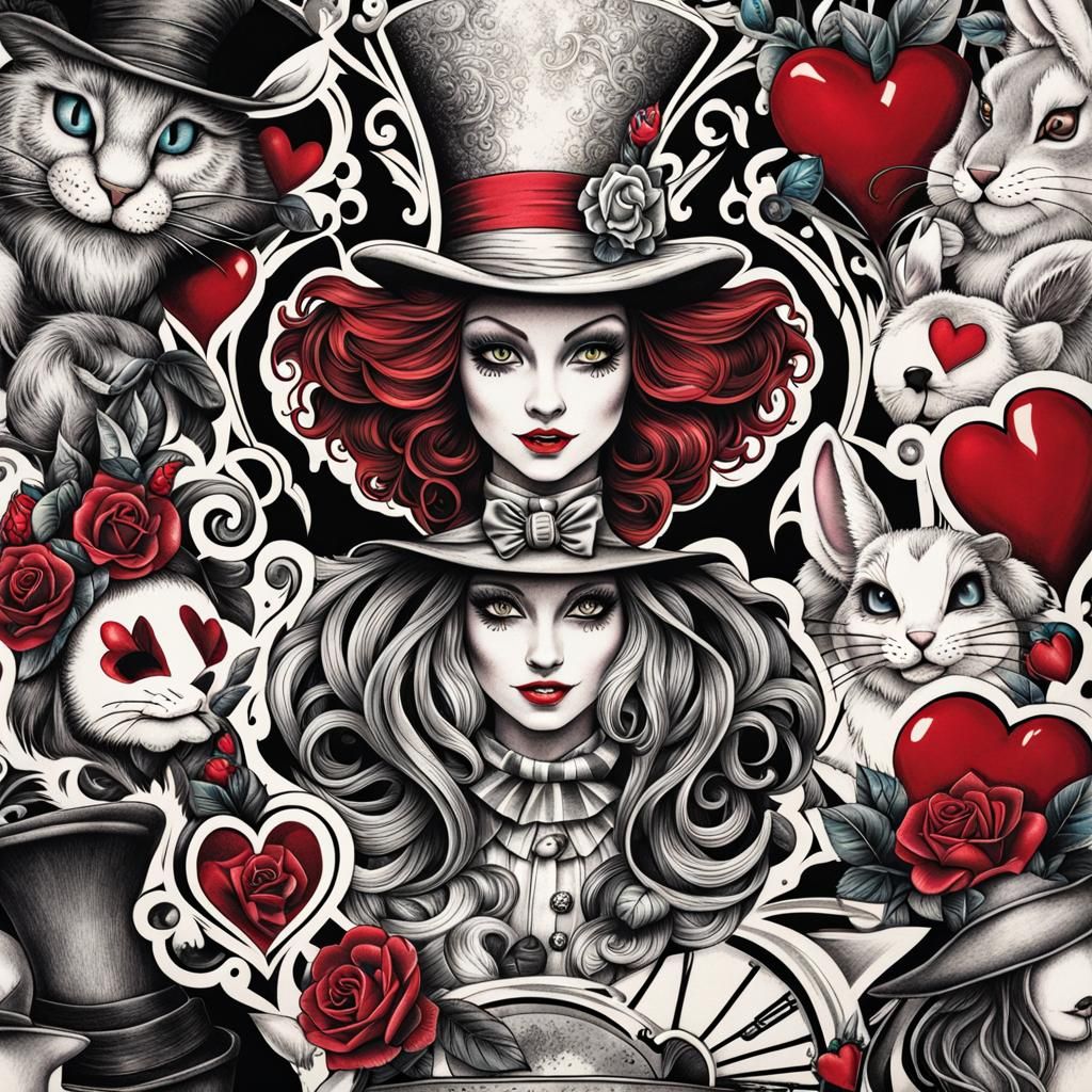 Alice in Wonderland Tattoo Art Design