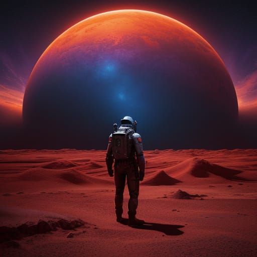 Astronaut on Alien Planet in Post-Impressionism Style