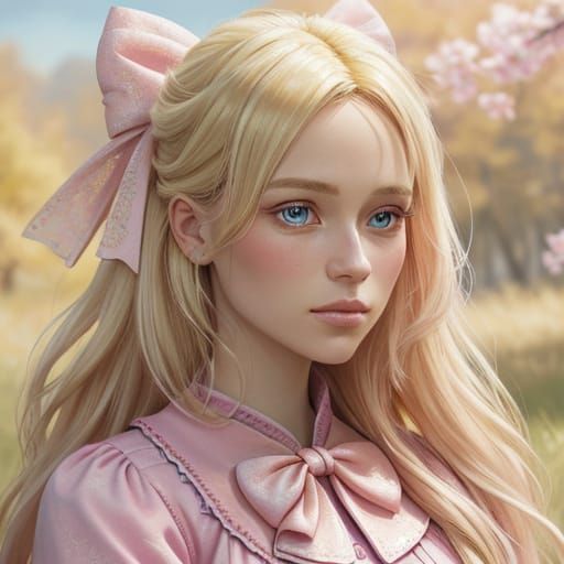 Fantasy Girl with Pink Dress in Oil Painting Style