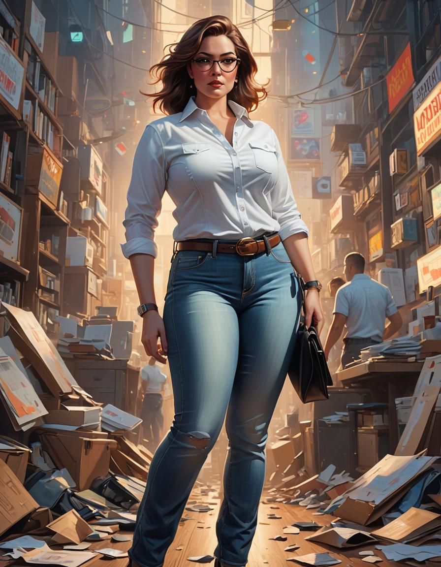 Curvy Businesswoman Portrait in Comic Book Style
