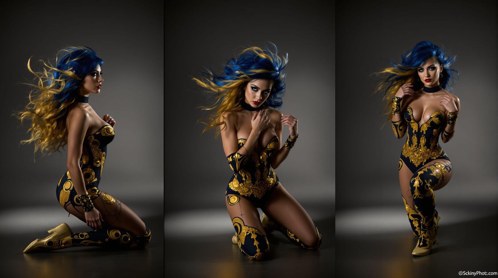 Pin-up Icon in Dynamic Motion Triptych