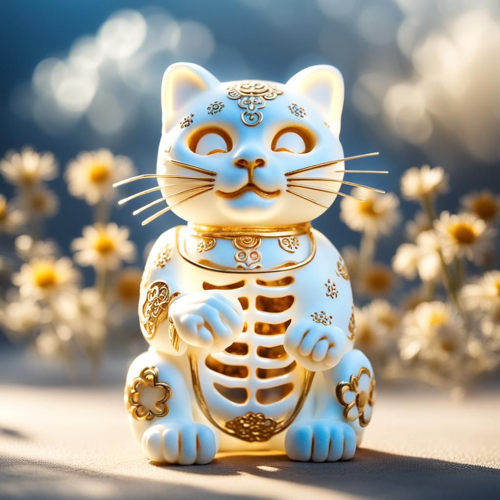 Sugar Maneki Neko Skeleton in Divine Sunlight