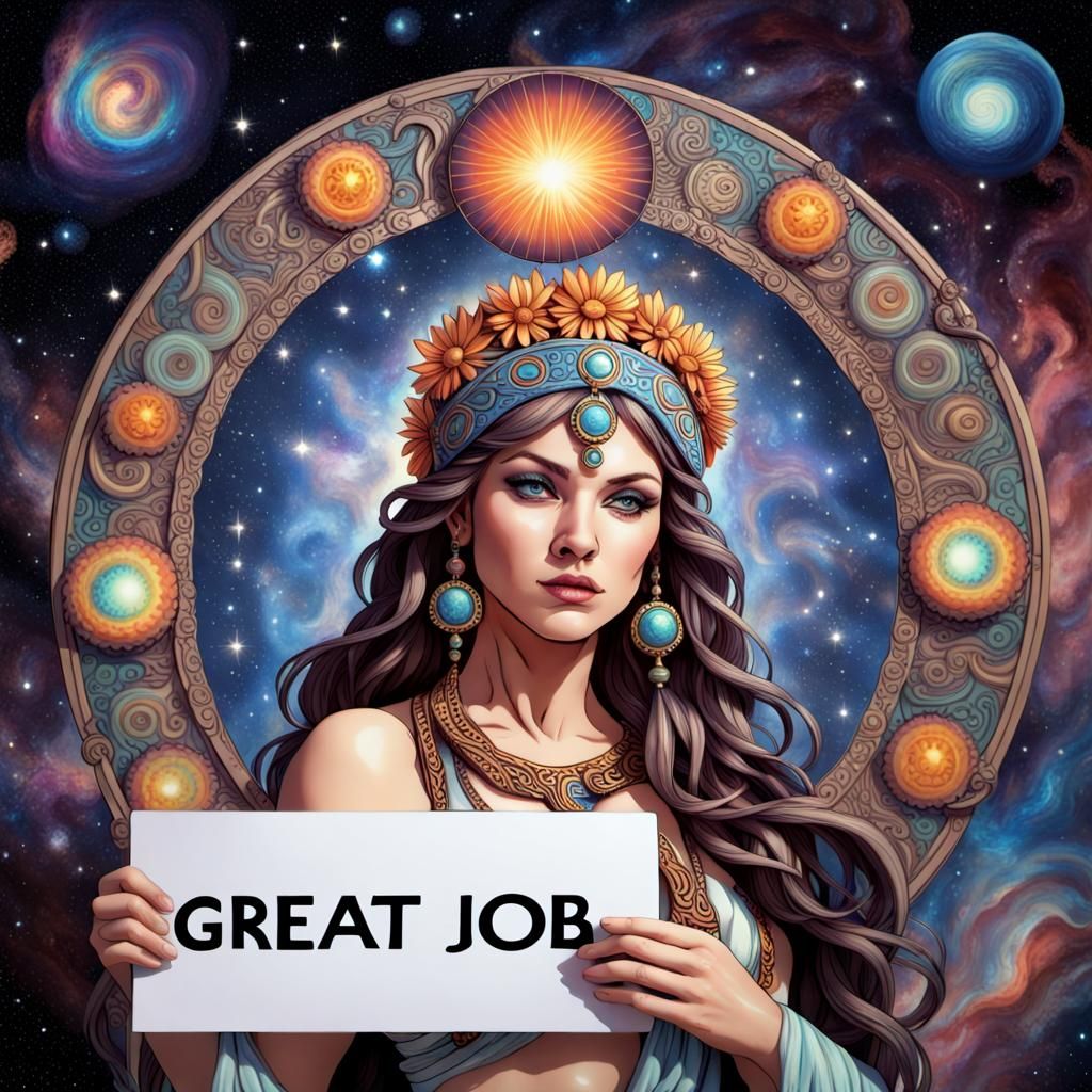 Cosmic Hippie Goddess With a Sign