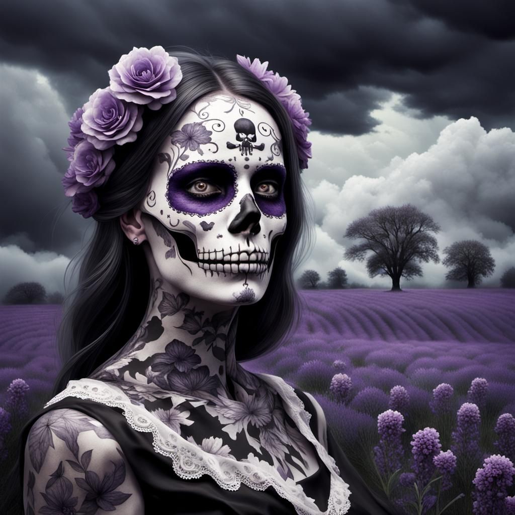 Sinister Woman in Floral Field, Horror Art