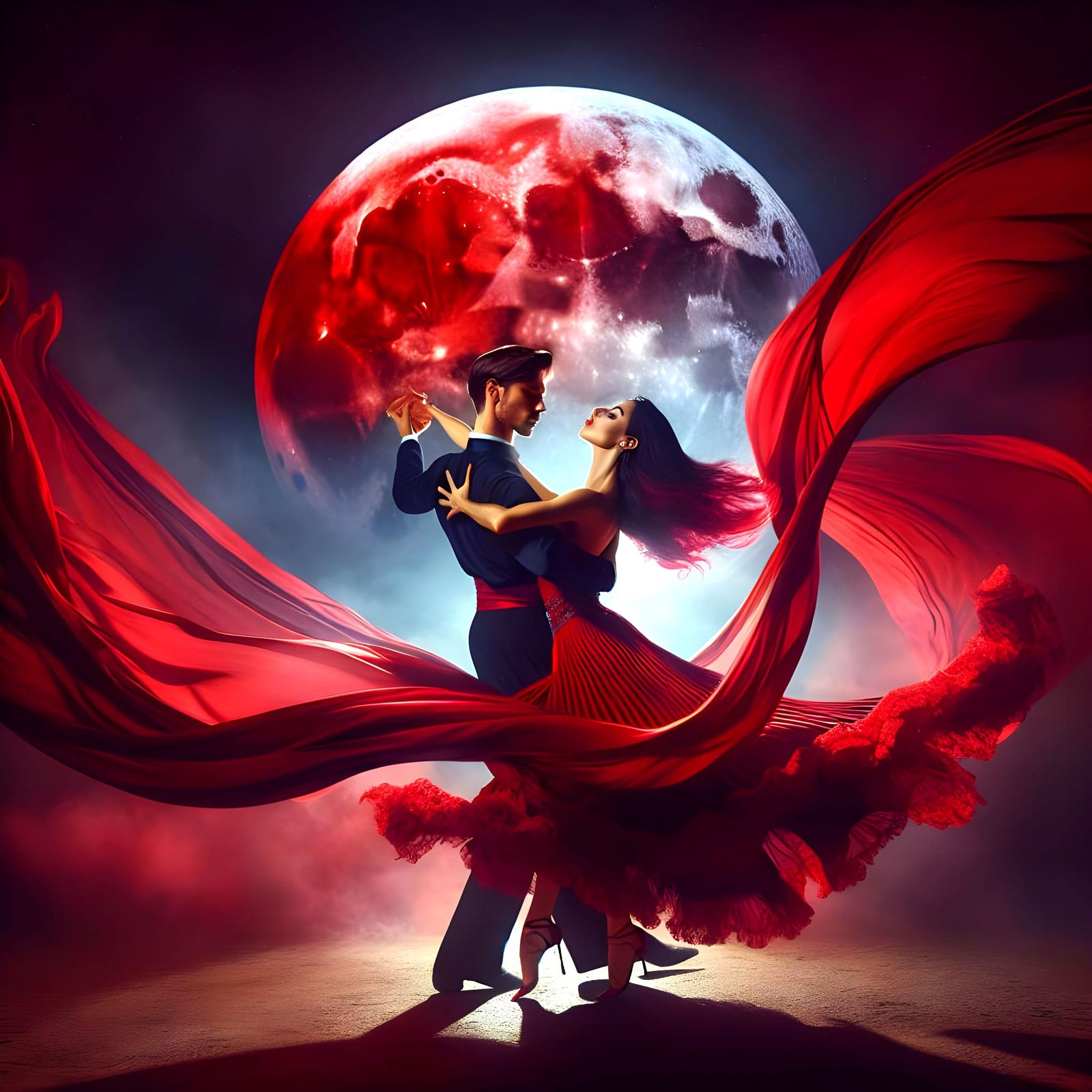 Romantic Couple Dancing Under Epic Blood Moonlit Sky