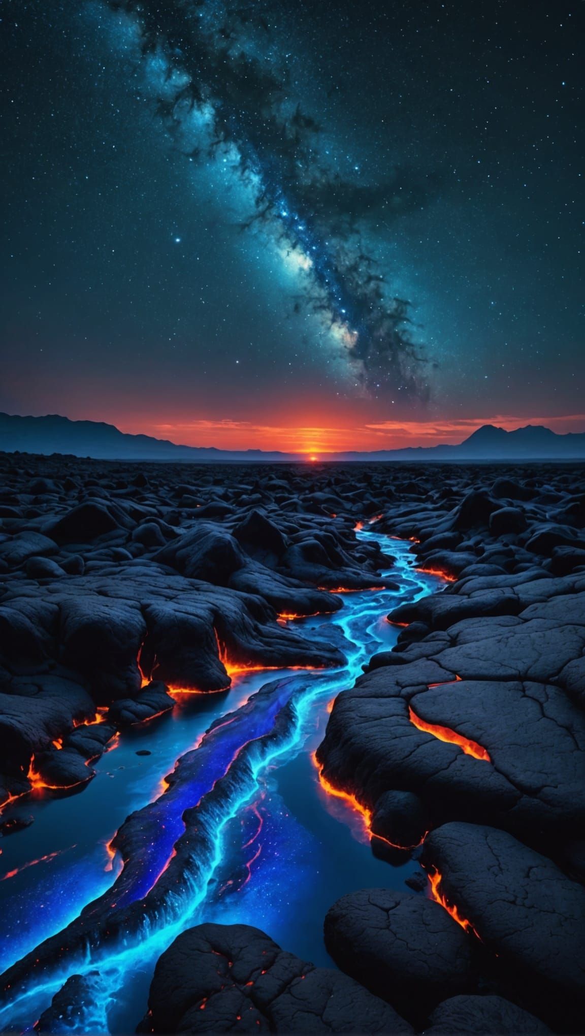 Blue Lava Flow Reflects Starry Sky in 4K