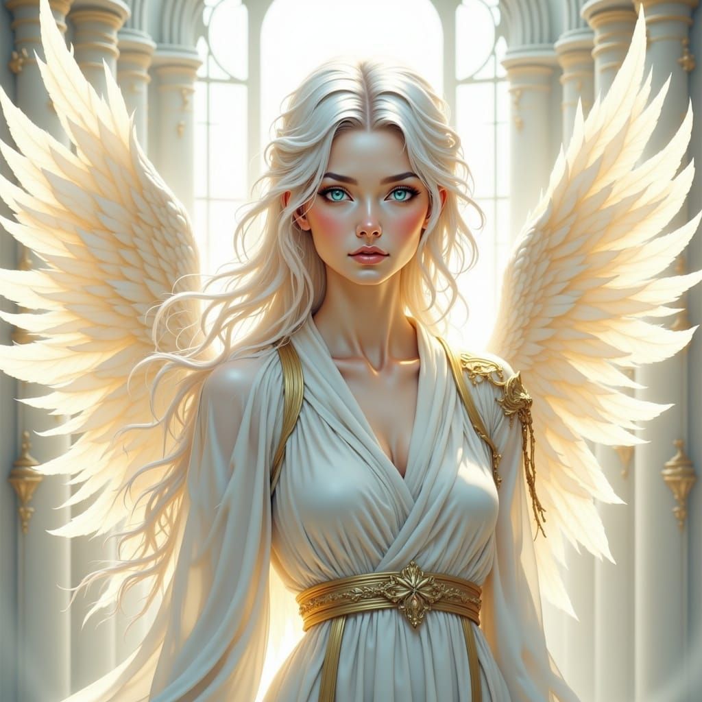 Ethereal Angel in a Radiant Heavenly Realm