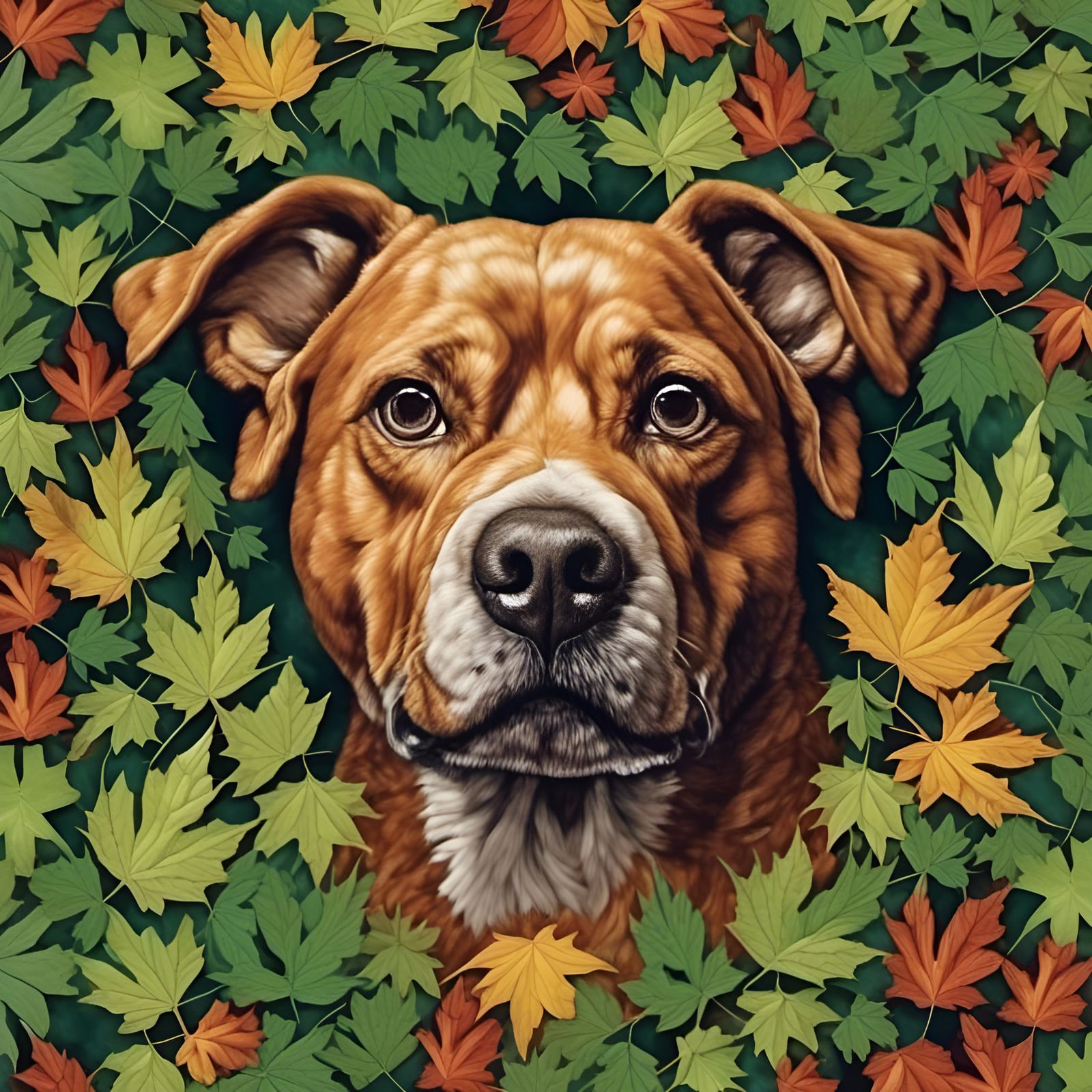Dog Portrait Made of Autumn Leaves