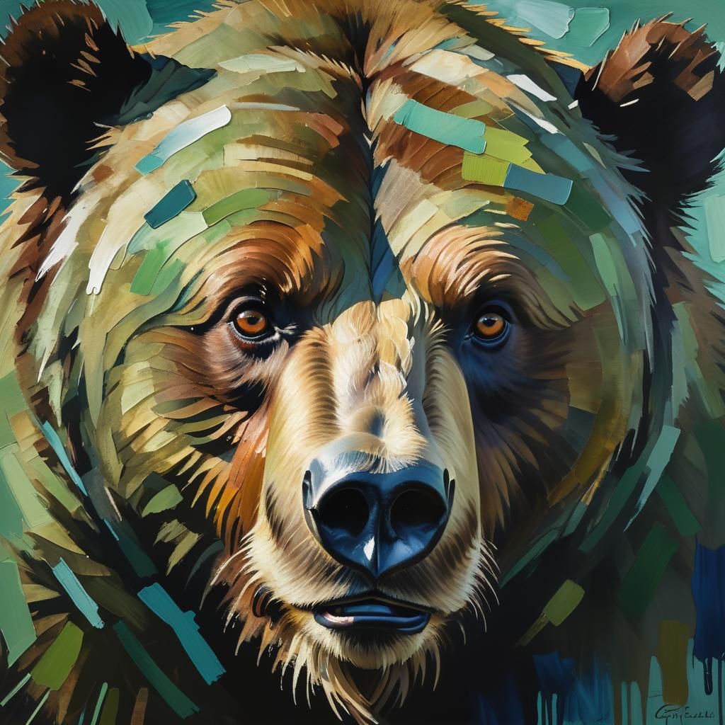 Grizzly Bear Portrait in Expressionist Style