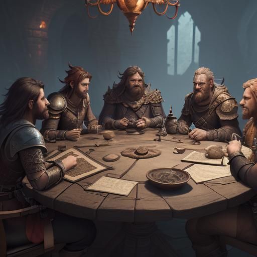 Adventurers Plotting Strategy: D&D Fantasy Art