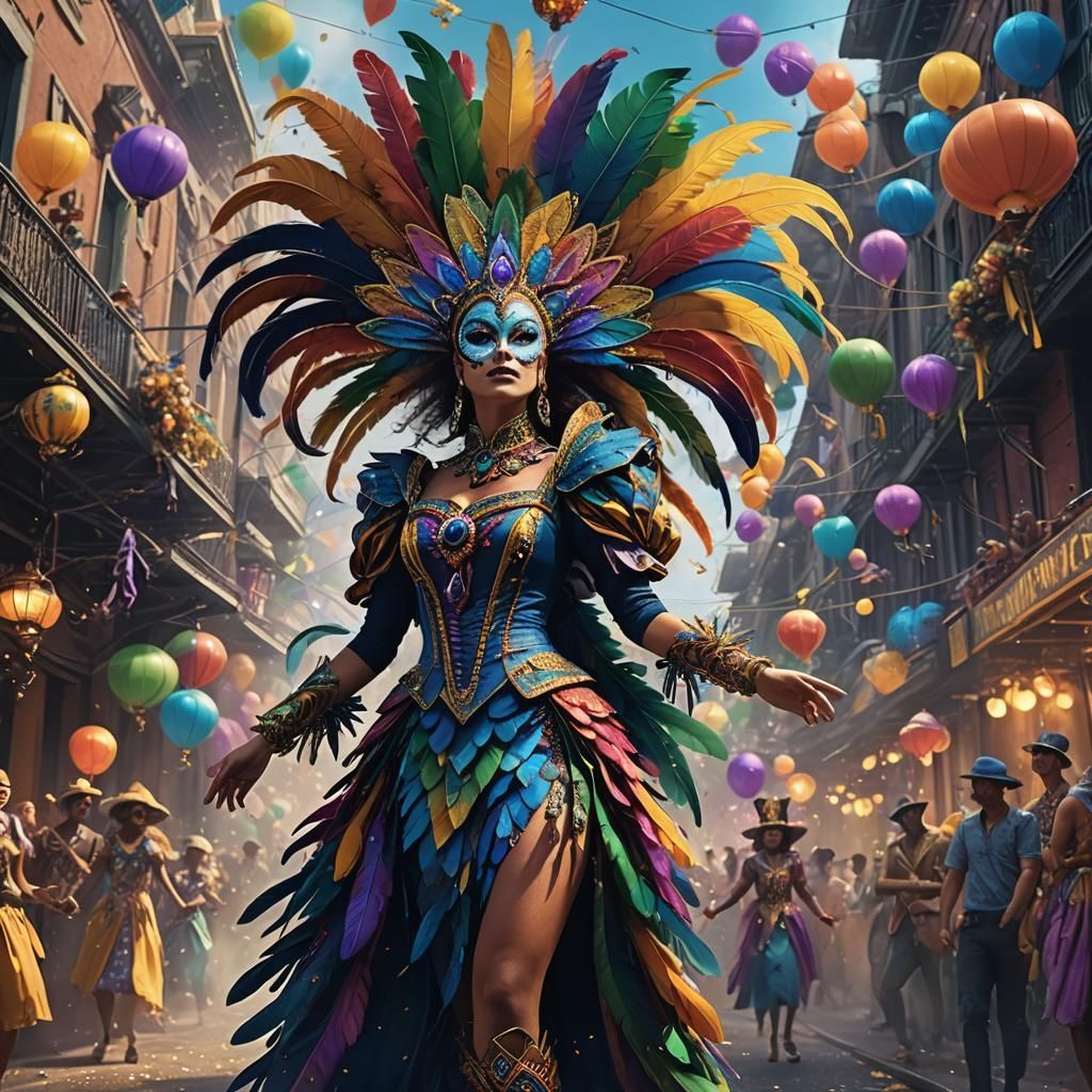 Mystical Mardi Gras Parade in Matte Painting Style
