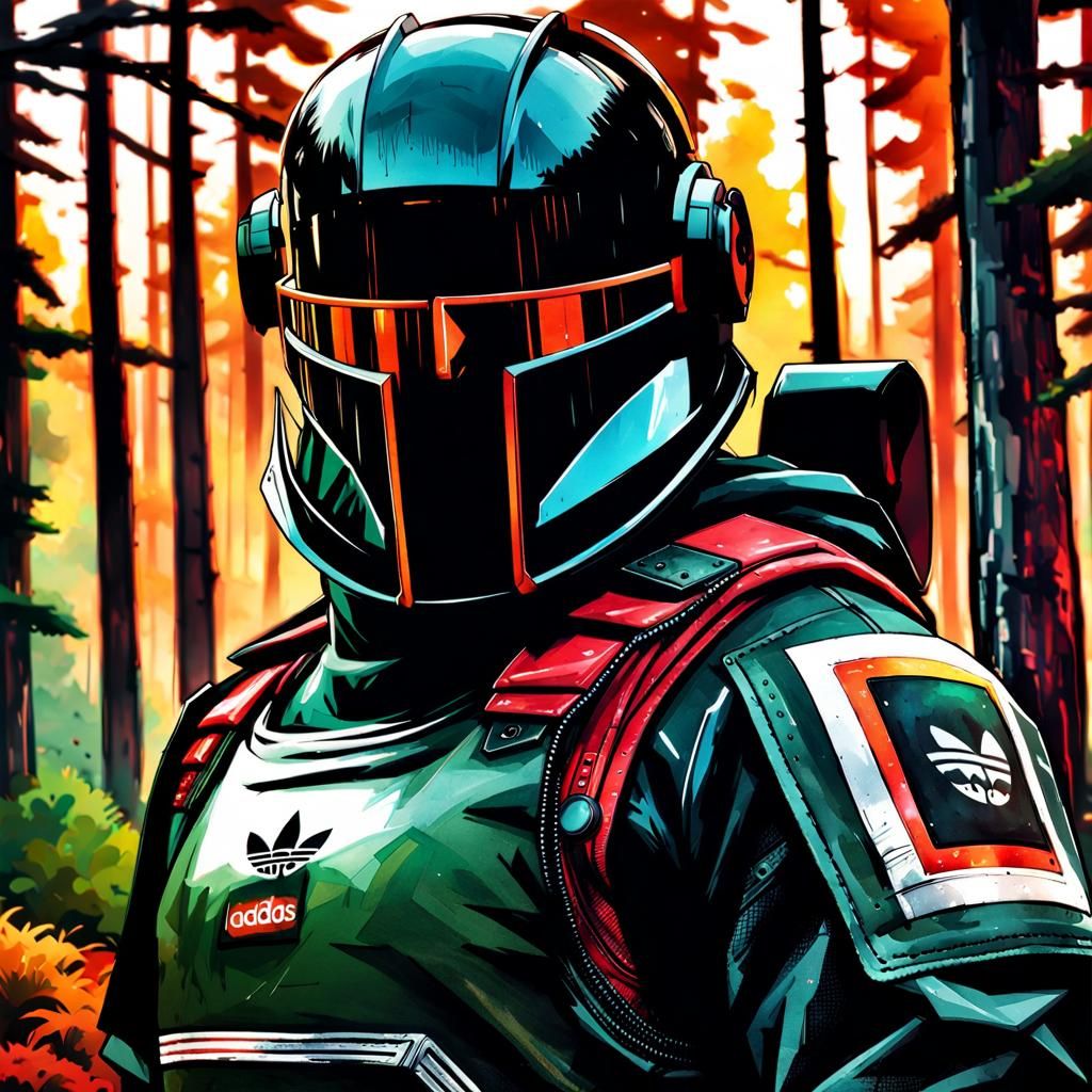 Figure in Adidas Tracksuit in Haunted Forest, Watercolor