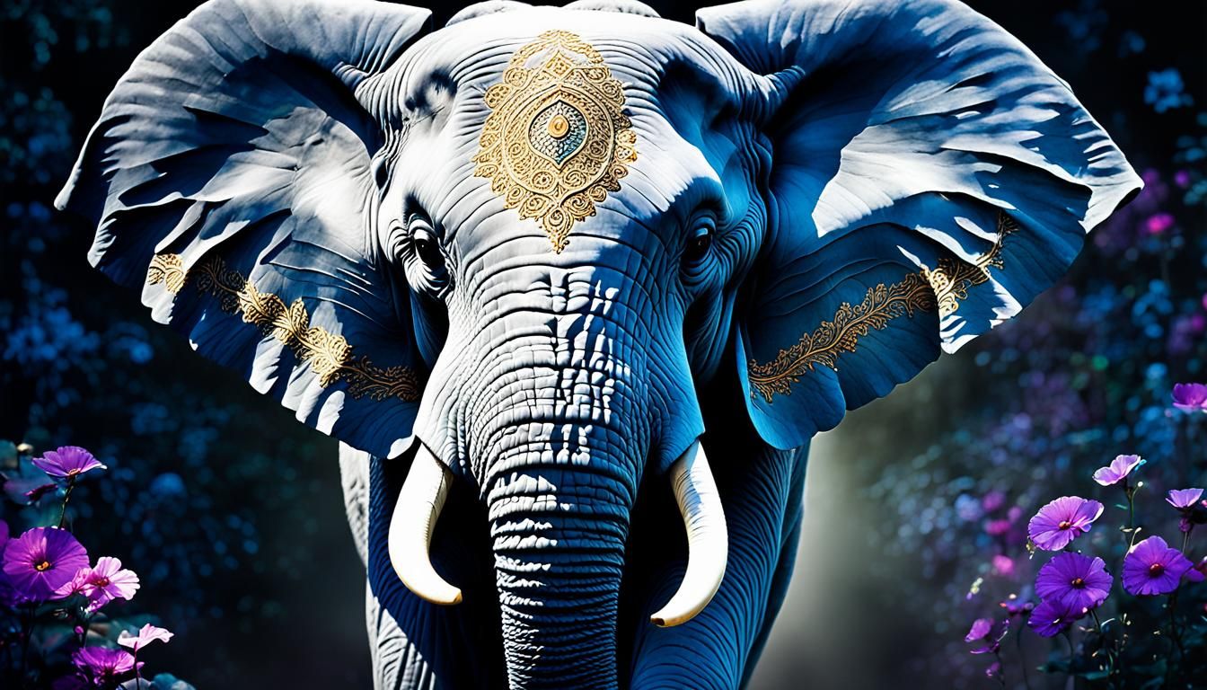 Majestic Elephant Emerges from Shadows with Mystical Aura