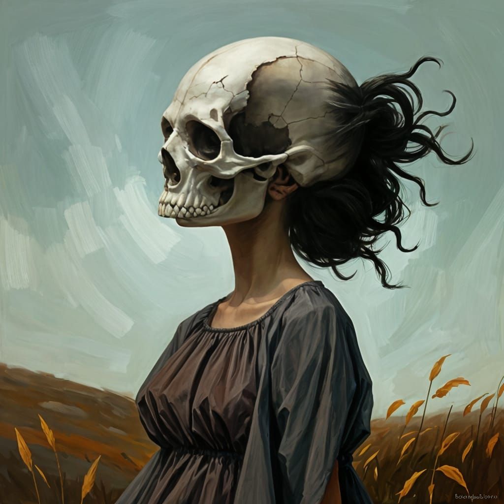 A Surreal Portrait of a Skull in the Style of Margaret Keane