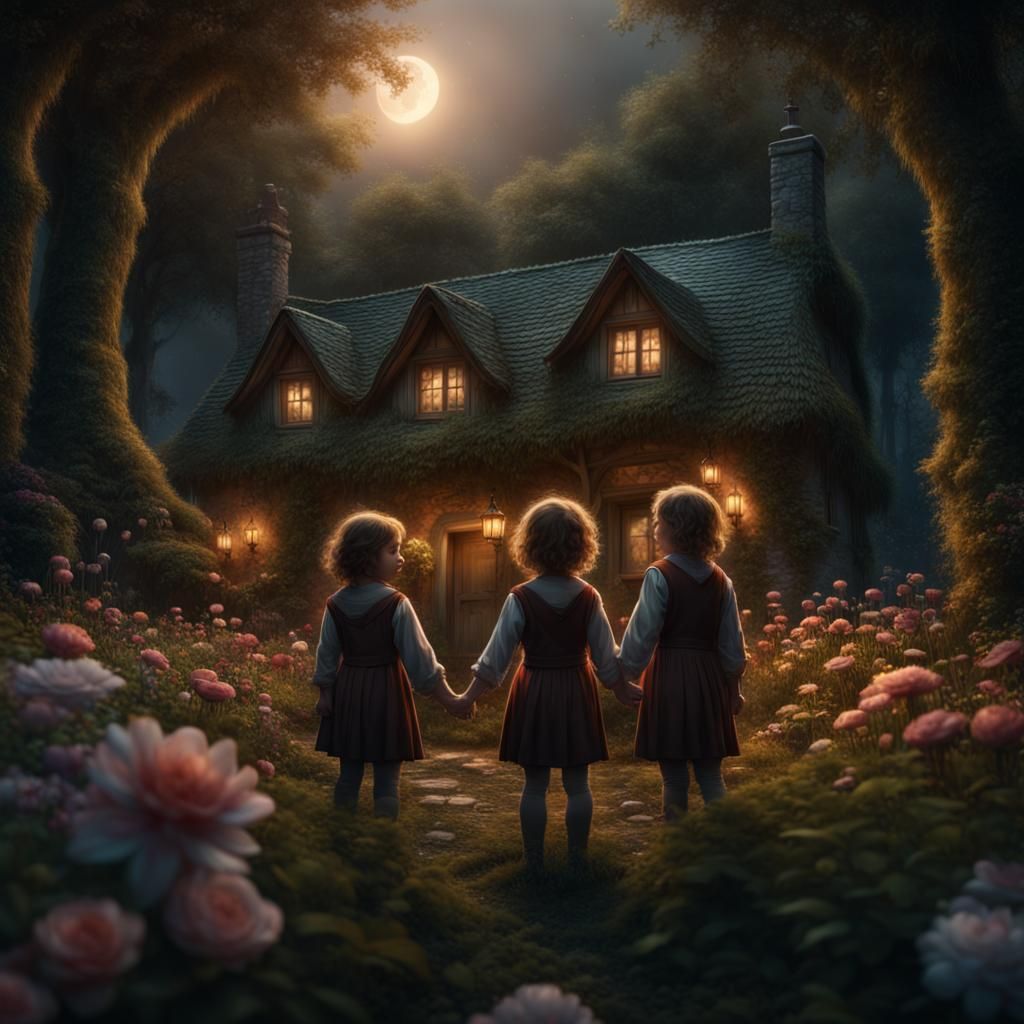 Halflings Circle in Enchanted Forest, Digital Painting