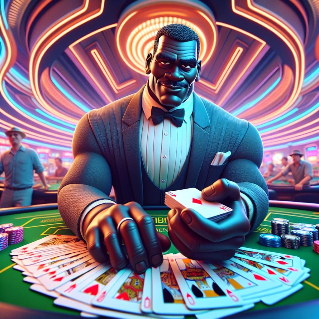 Casino Card Dealer Dealing Cards in Cartoon Style 4K