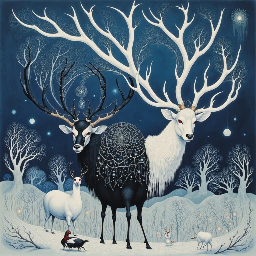 Whimsical Winter Wonderland Scene in Ethereal Colors