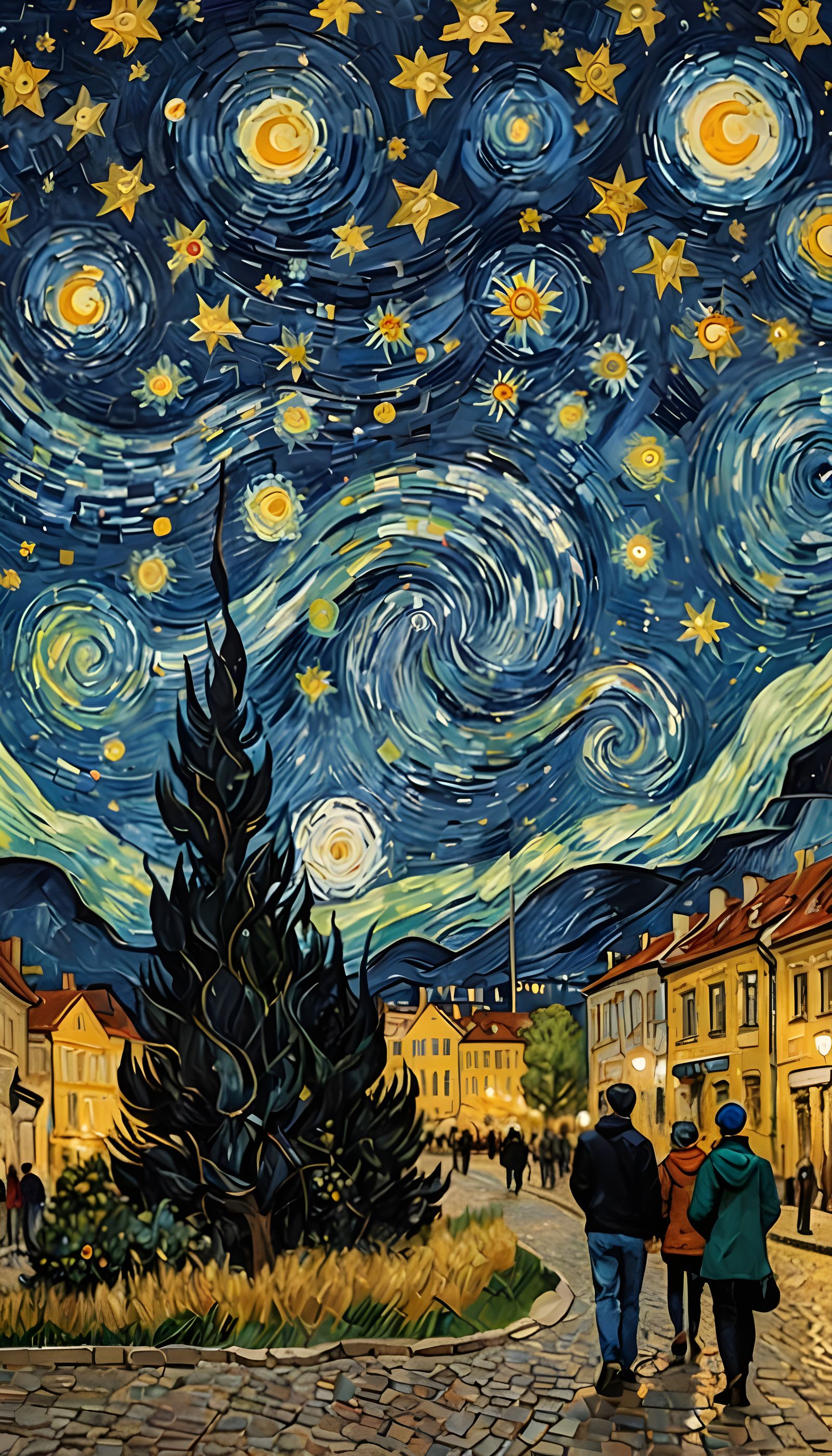 Vibrant Starry Night in a Romanian Cityscape