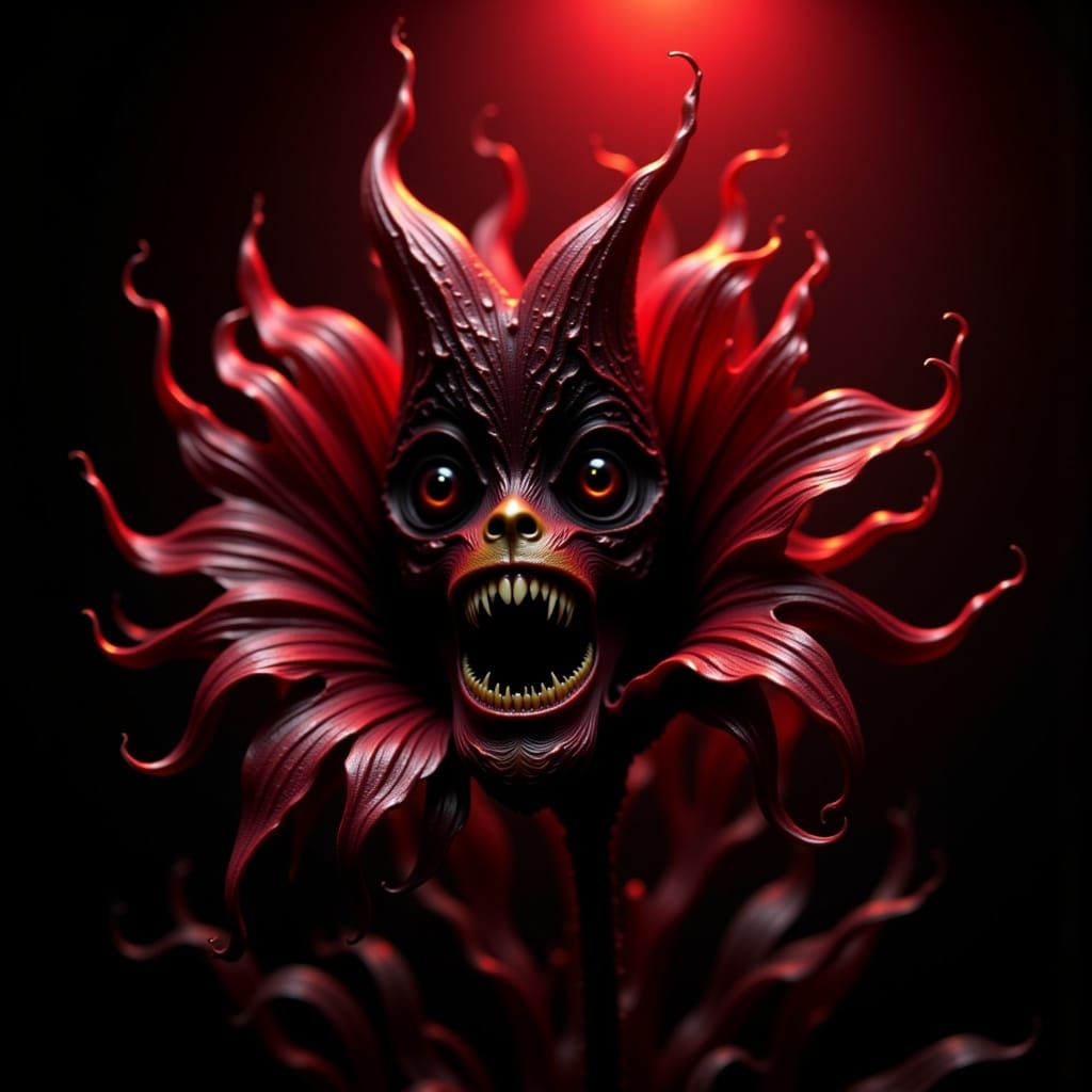 Menacing Carnivorous Plant with Sneering Face, 3D Render