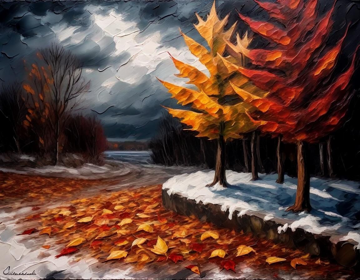 Dramatic Autumn Leaves in a Stormy Landscape
